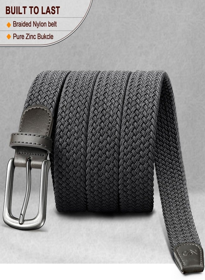 KEMISANT Men's Golf Belt 2 Pack-Braided Woven Stretch Belt for Gift Men Casual Jeans Sports Work 1 3/8"(Beige/Dark Gray,36"-40" Waist Adjustable) - Image 2